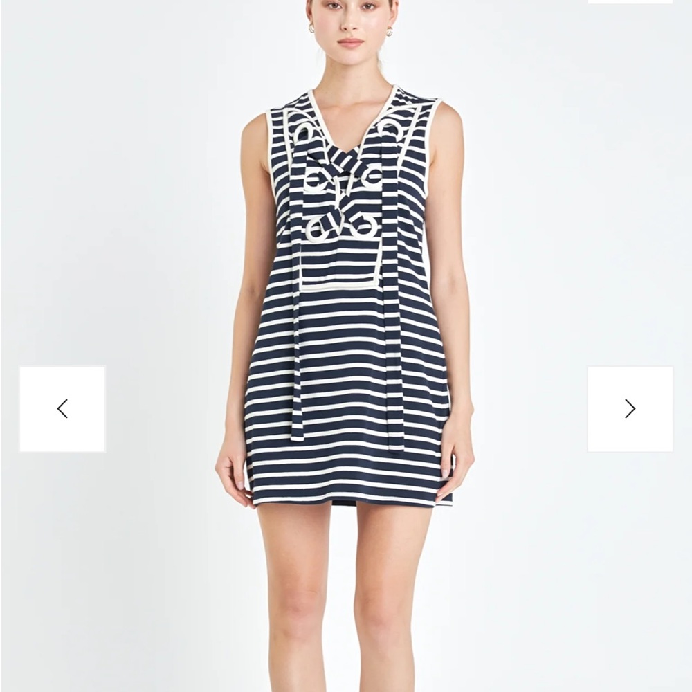 English Factory Striped Knit Lace Up Mini Dress